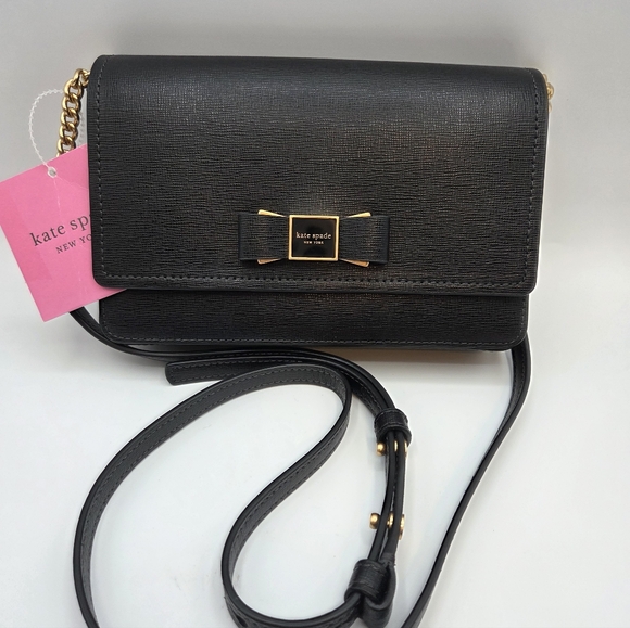 Kate Spade Morgan Chain Wallet Black Bow Crossbody - Picture 5 of 9